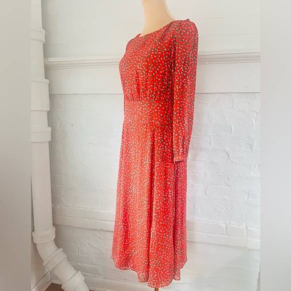 Boden Ingrid Orange Speckled Midi Dress Long Sleeve Viscose Chiffon Sz 6 Petite - Picture 6 of 14